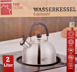 TIM HOME Wasserkessel Edelstahl Mattiert 2 Liter Flötenkessel