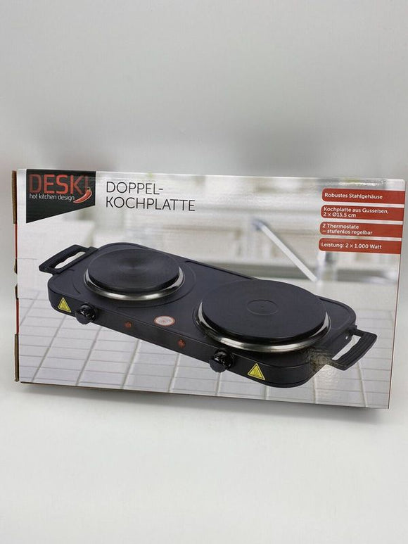 Deski Doppel Kochplatte 2 x 1000 Watt schwarz Kochfeld Doppelkochplatte Küche