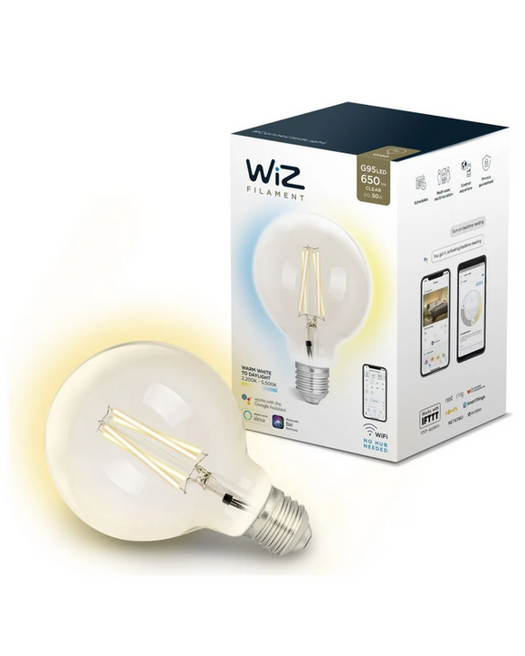 WIZ Filament G95 LED 650lm Clear EQ50W 7W E27 WIFI Google Assistant Alexa Siri