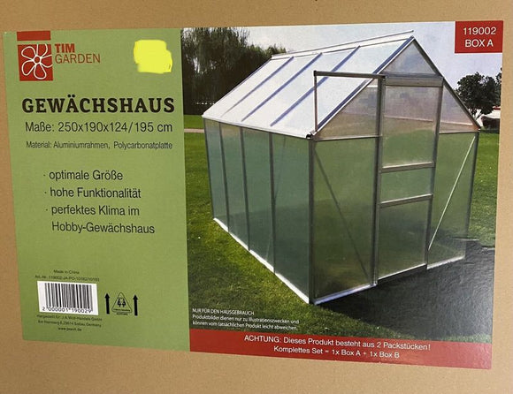 Tim Garden Gewächshaus 250x190x124/195cm Pflanzenhaus Gewächsbeet