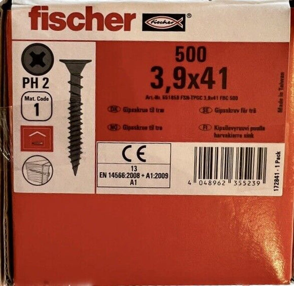Fischer Schrauben 3,9 x 41 mm – 500 Stück, PH2, Art. Nr. 551859 Holz Spax