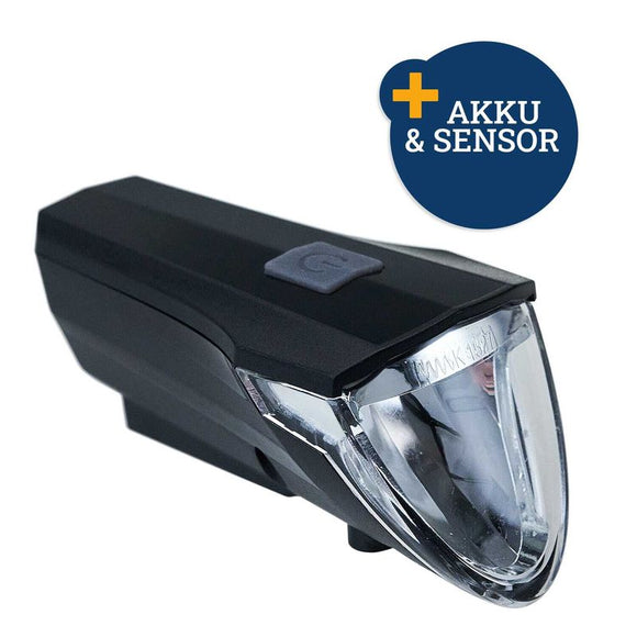 Fahrrad E-BIKE LED-Frontlicht Akku 60LUX Helligkeitssensor USB Ladebox StVZO