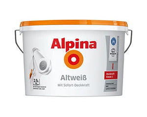 Alpina Altweiß Innenfarbe mit Sofort-Deckkraft - Weiß Matt, 2,5L Wandfarbe Farbe