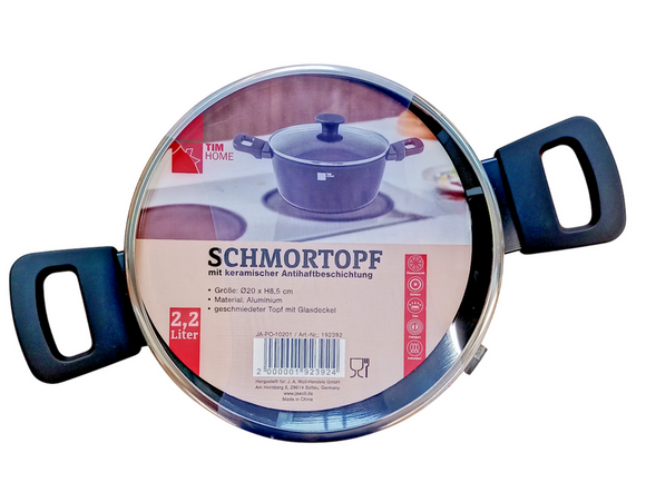 TIM HOME Schmortopf mit Deckel 2,2 Liter Keramik-Antihaft Elektro Gas Induktion