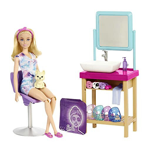 Mattel HCM82 - Barbie - Spielset Puppe mit Zubehör Glitzermaske Spa-Tag Wellness