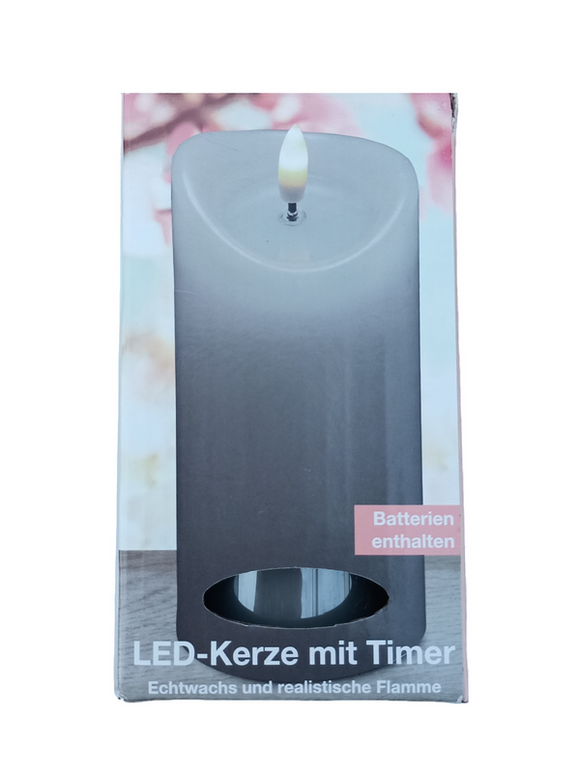 LED Kerze mit Timer Indoor Echtwachs und realistische Flamme 7 x 10 m Grau