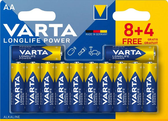 VARTA Alkaline Batterie Longlife Power Mignon AA 8+4 GRATIS (12 Batterien) NEU