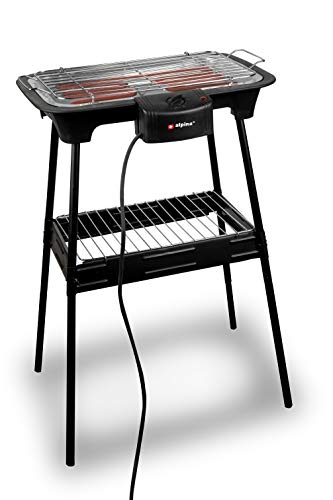 Alpina 2-in-1 Elektrogrill 2000W Schwarz Grill BBQ Braten Garten Smoker E-Grill