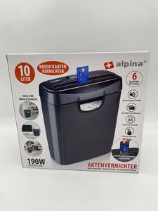 Alpina Aktenvernichter 10L Kreditkartenvernichter Schredder Papierschredder 190W